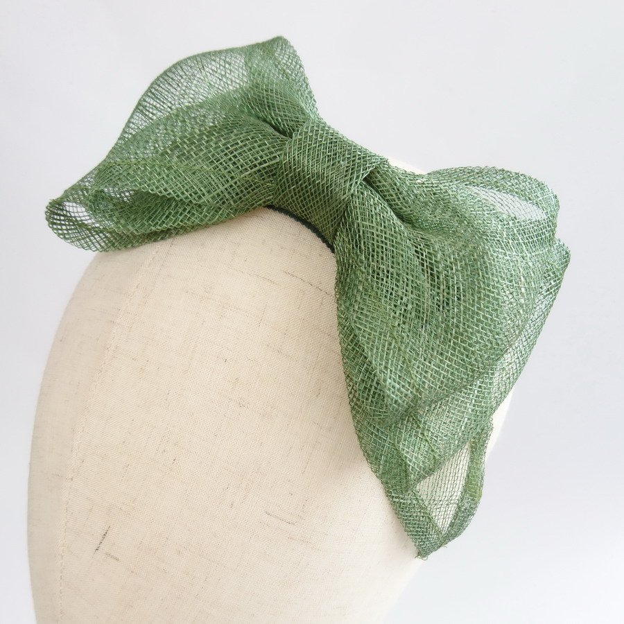 Green Large Sinamay Bow Fascinator