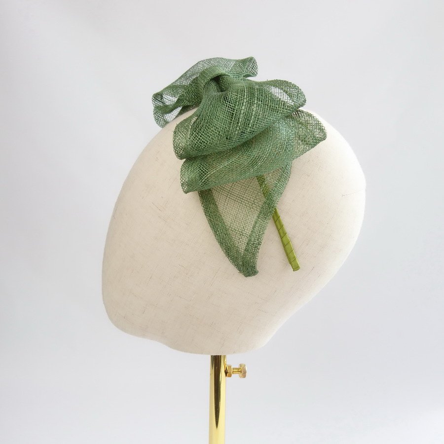 Green Summer Hair Accessories - side view of Green Large Sinamay Bow Fascinator