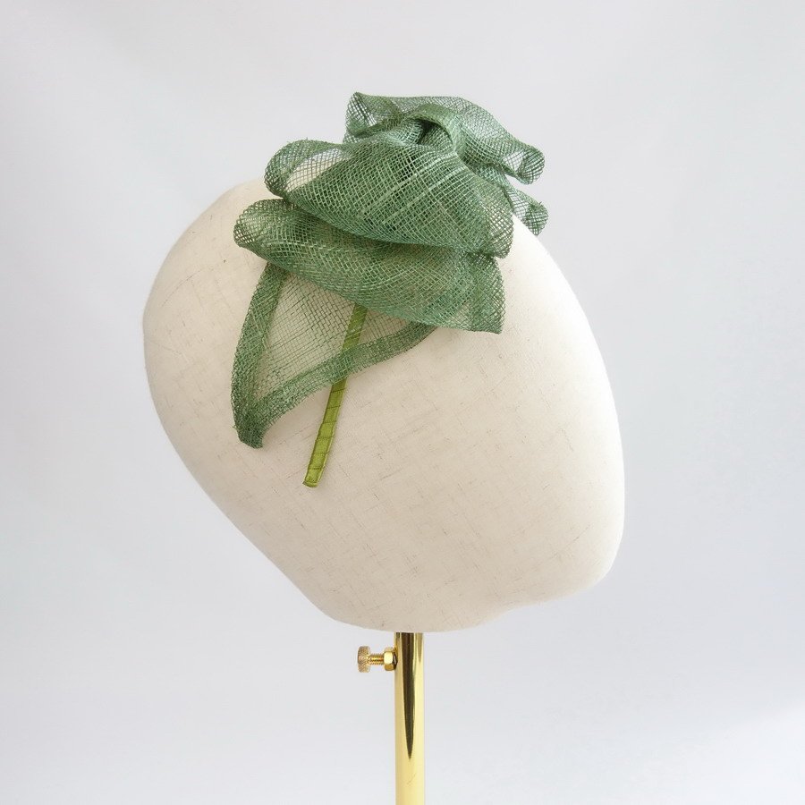 Green Feather Free Fascinators - Side View of Green Large Sinamay Bow Fascinator