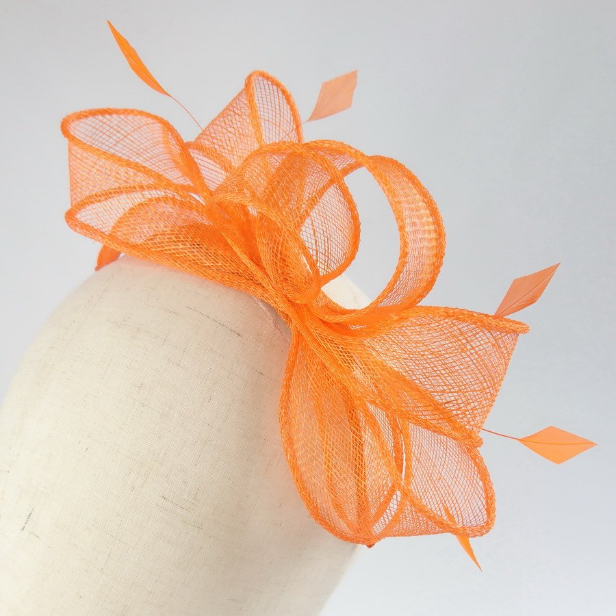 Orange Loop Fascinator with Coque Feathers - Close up of loops and feathers
