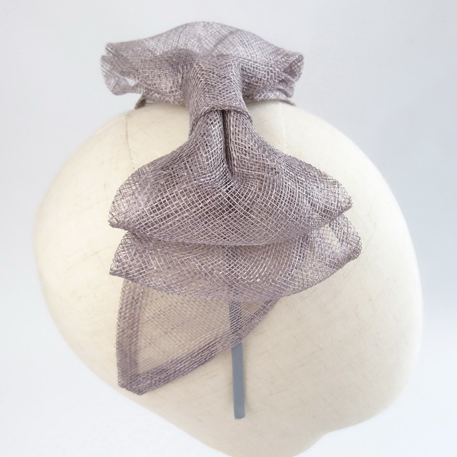Pewter Grey Summer Hair Accessories - close up of side of sinamay bow