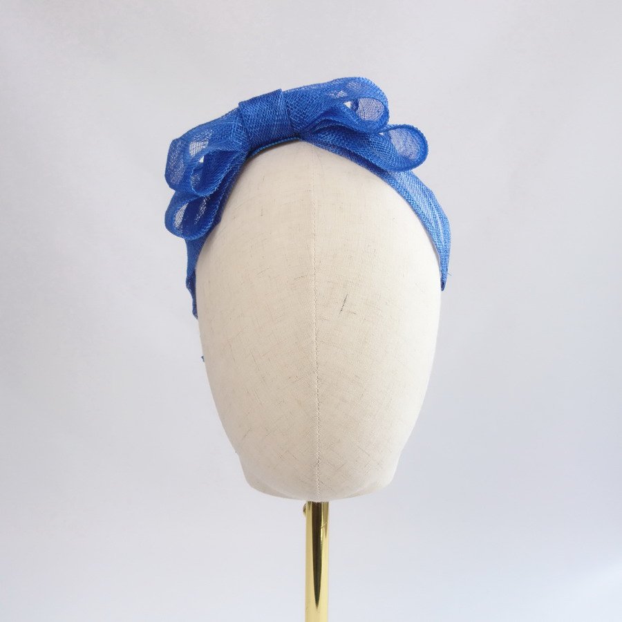 Royal Blue Womens Hair Accessories - Royal Blue Large Sinamay Bow Fascinator, worn to the right