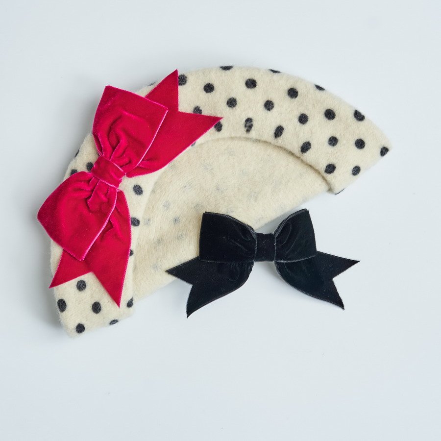 Peony Pink and Black coordinating Beret and Hair Clip Set