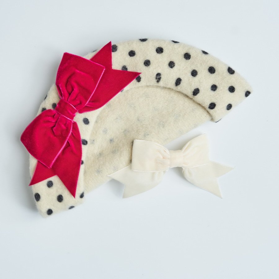 Dark Pink and Ivory coordinating Beret and Hair Clip Set