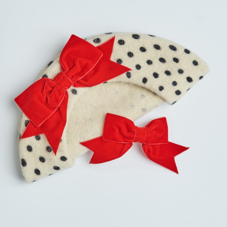 Spotty Beret with a matching Red Velvet Ribbon Bow Hair Clip