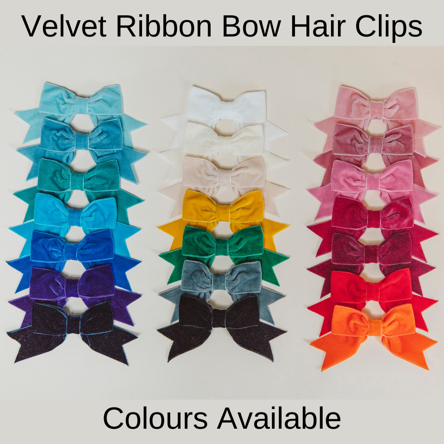 All Colours of Velvet Ribbon Bow Hair Clips Handmade by Imogen's Imagination