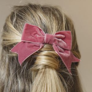 Dusky Pink Bow Hair Clip Handmade with Velvet Ribbon