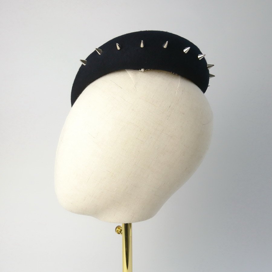 Handmade Dark Blue Felt Hat with Silver Metal Studs