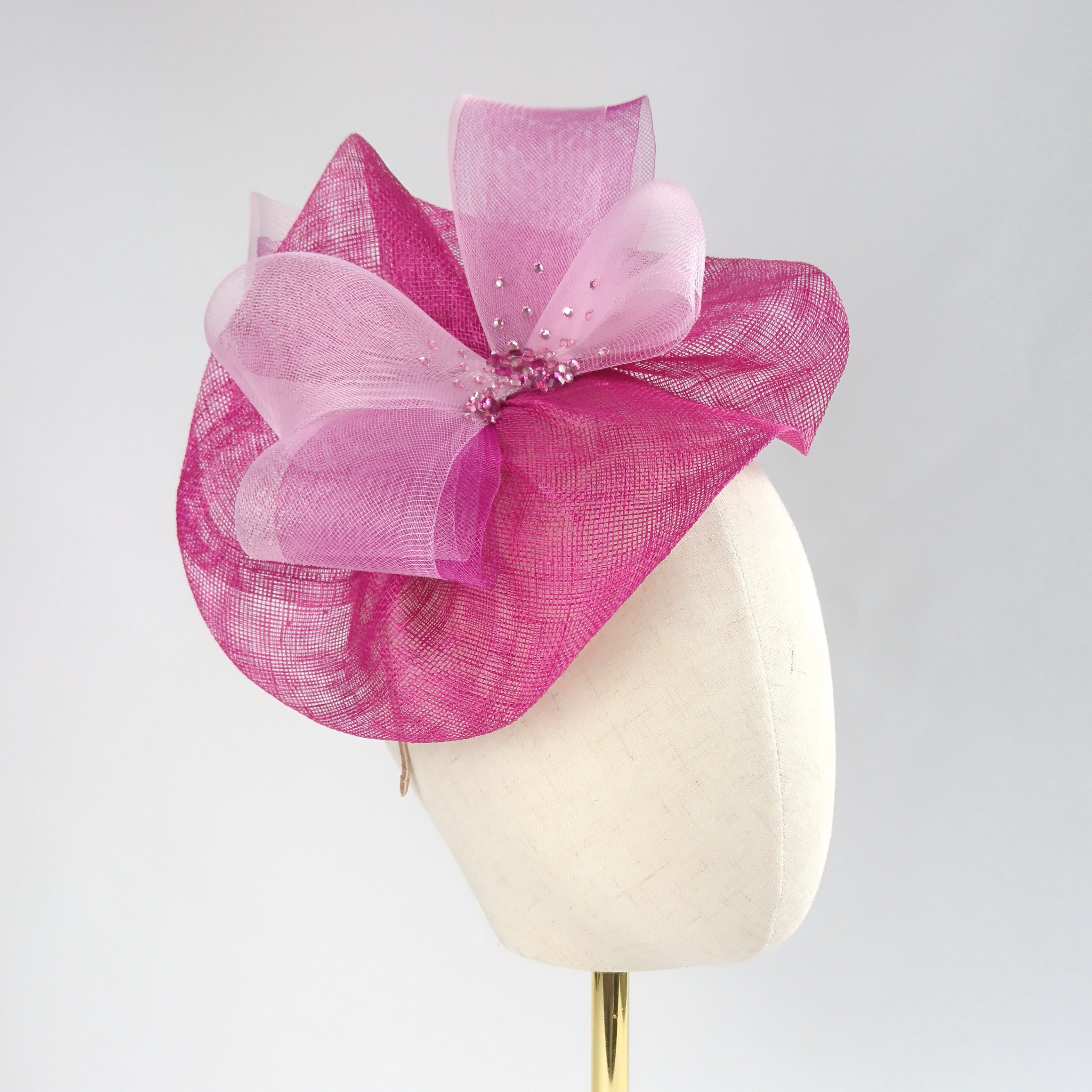 Bespoke Fascinator by Imogen's Imagination, Pink Fascinator with Crinoline and Crystals