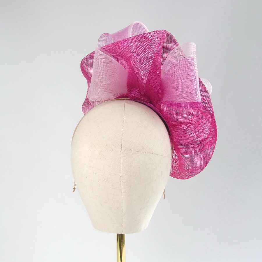 Pink Wedding Fascinator with Crinoline and Crystals