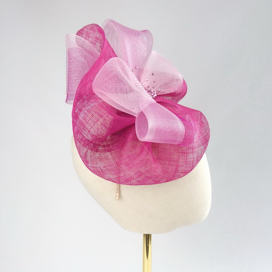 Pink Mother of the Bride Fascinator with Crinoline and Crystals