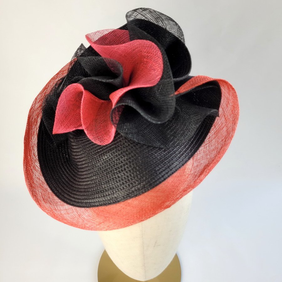 Bespoke Wave Fascinator in Black Red and Pink