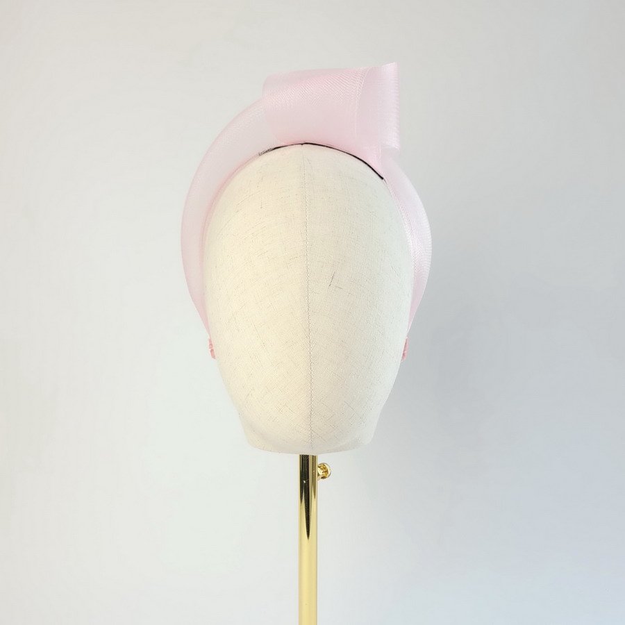 Pale Pink Crinoline Knot Headband worn to the left of the head