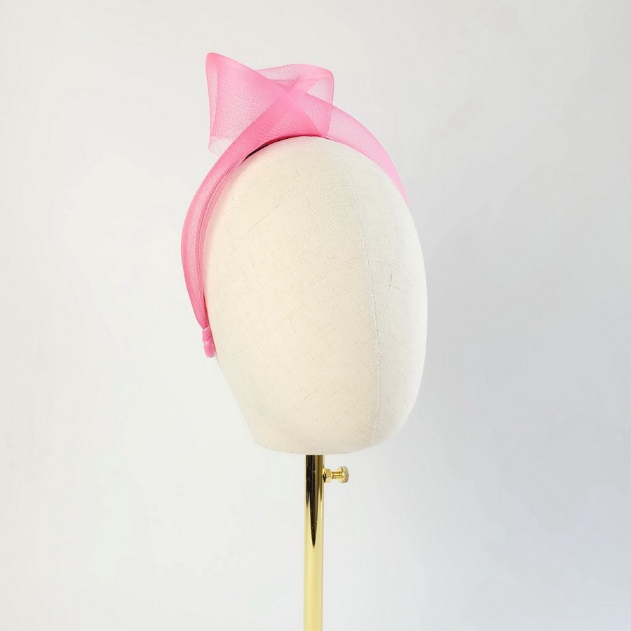 Fuchsia wedding headband - worn to the right of the head