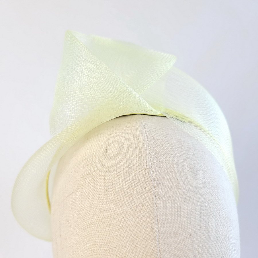 Pale Yellow wedding headband - worn to the right of the head