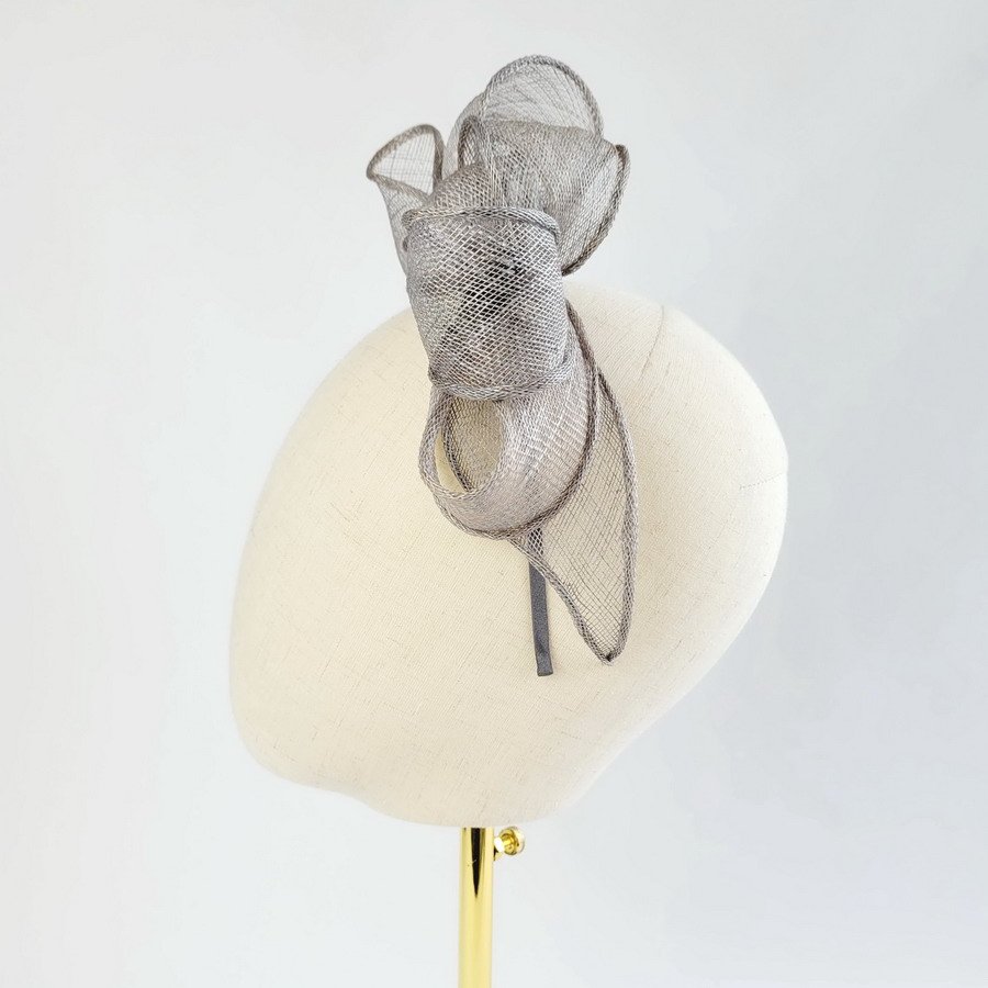 Handmade grey sinamay fascinator by Imogen's Imagination