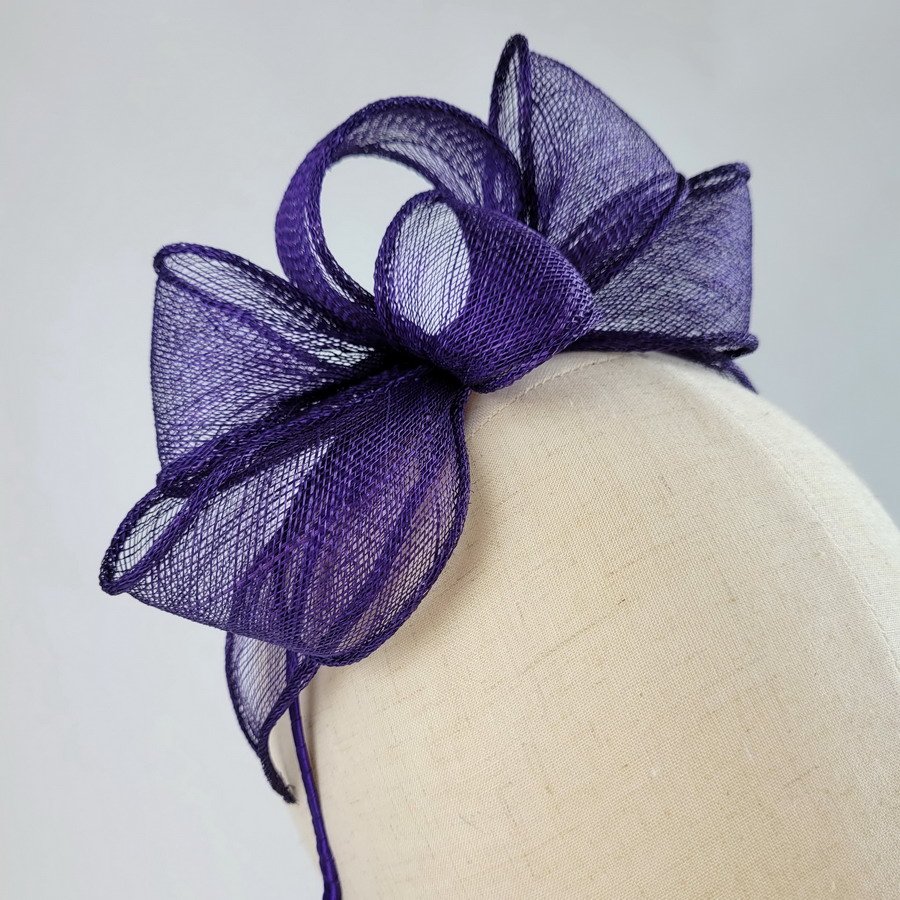Handmade purple sinamay fascinator by Imogen's Imagination