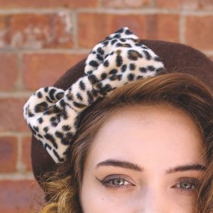 Brown Wool Felt Beret Hat with Bow handmade by Imogen's Imagination