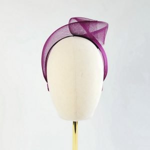 Plum purple wedding headband - worn to the left of the head