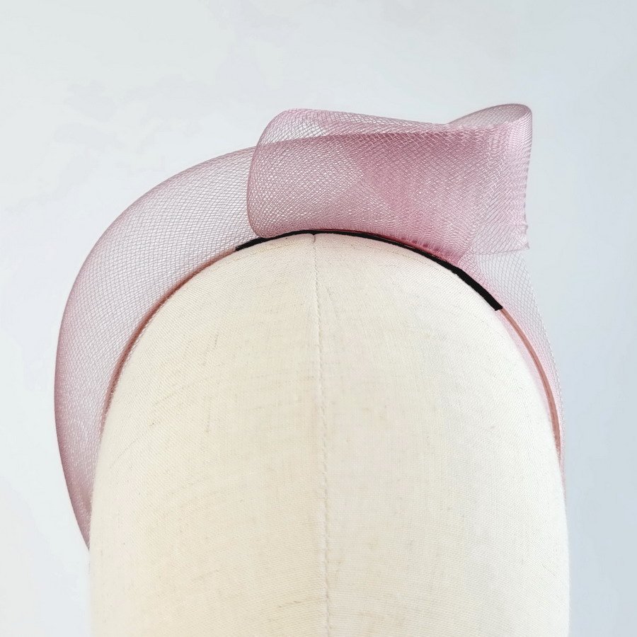 Dusky pink wedding headband - worn to the left of the head
