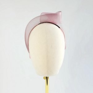 Dusky Pink Crinoline Knot Headband worn to the left of the head