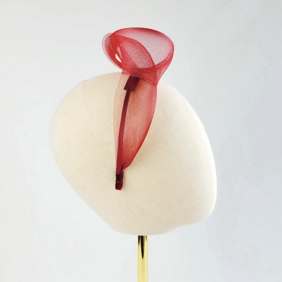 Wine red wedding headband - worn to the right of the head