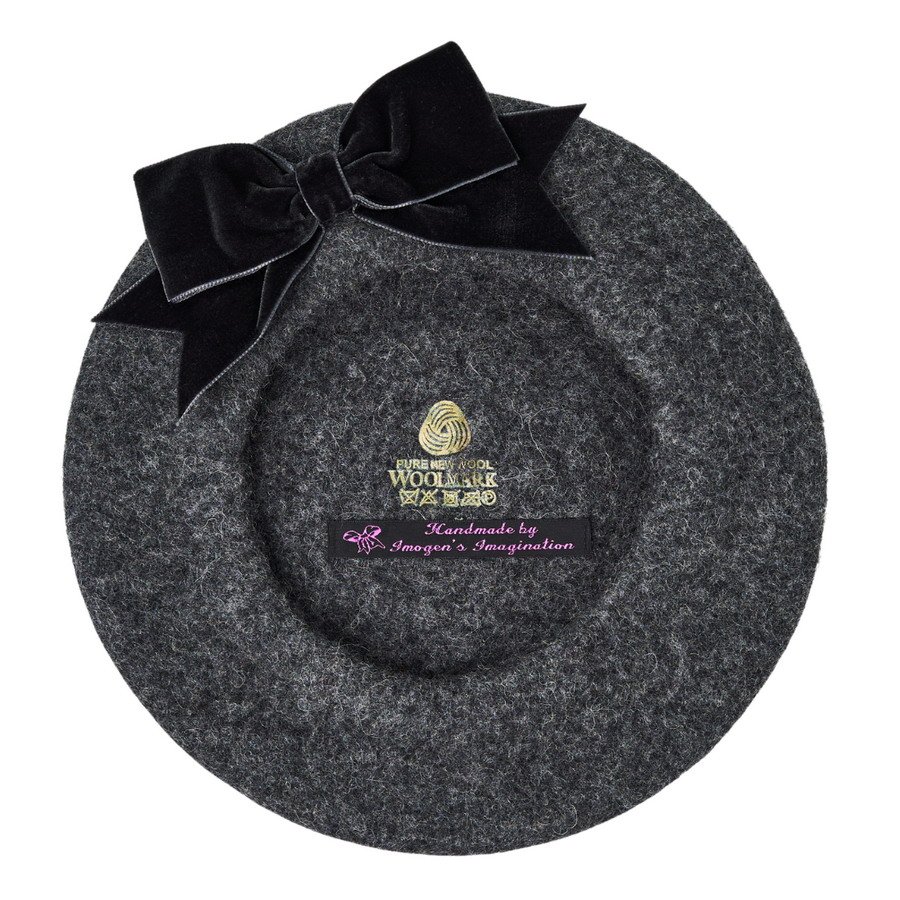 Charcoal Grey Beret with Grey Bow
