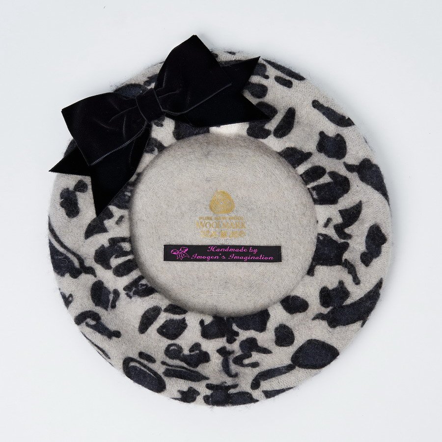 Leopard print Berets with Bows handmade by Imogen's Imagination