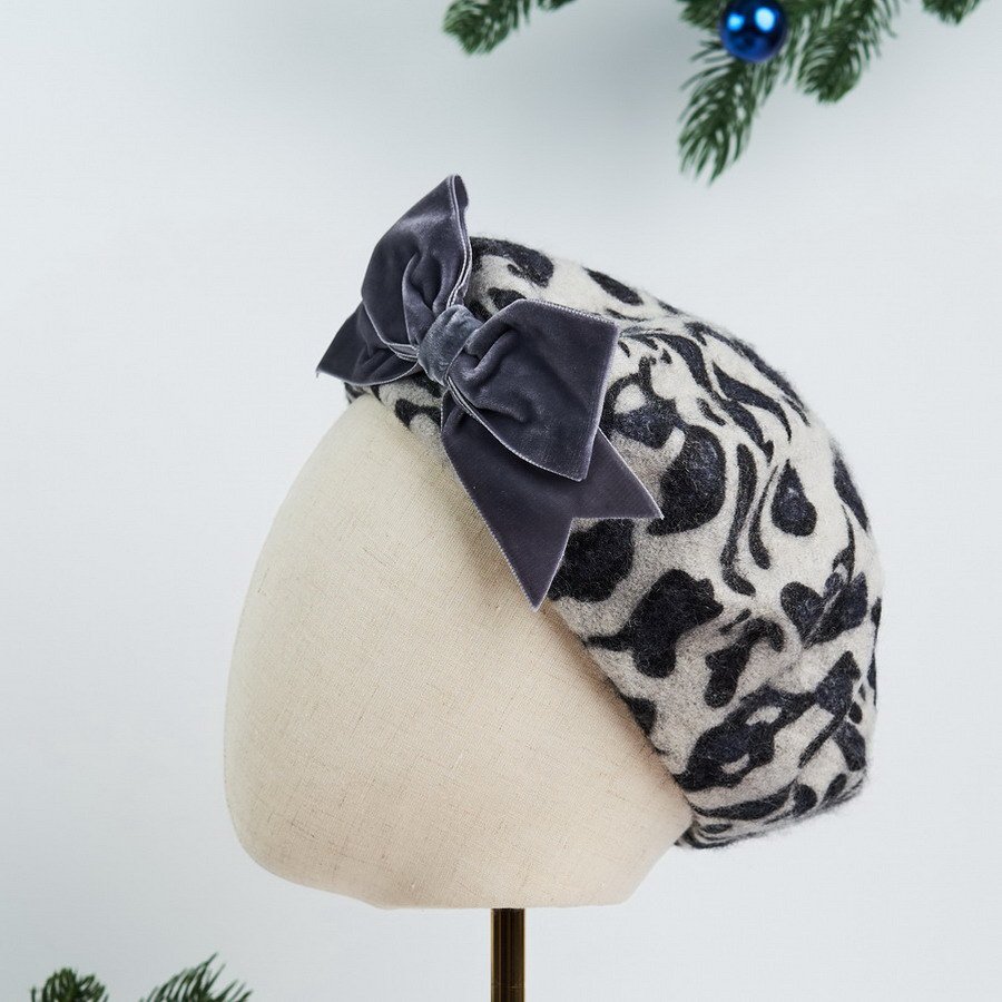 Leopard print Berets with Bows handmade by Imogen's Imagination