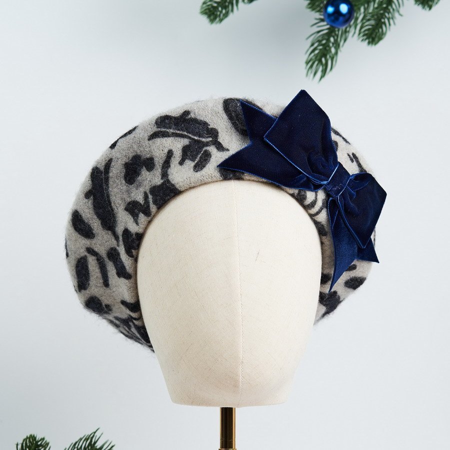 Leopard print Berets with Bows handmade by Imogen's Imagination