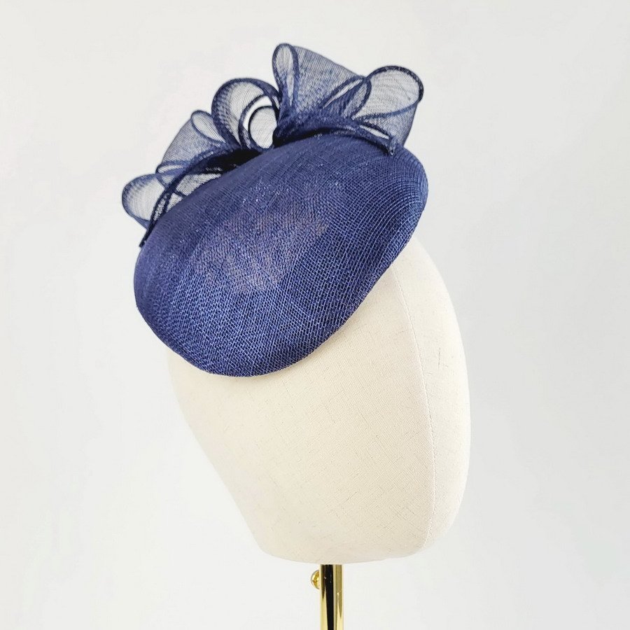Navy Blue Sloped Beret Hat with Loops - Image 2