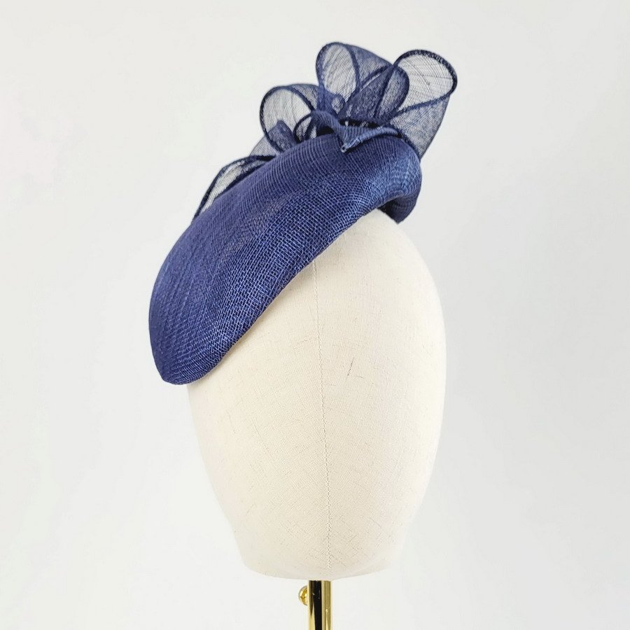 Navy Blue Sloped Beret Hat with Loops