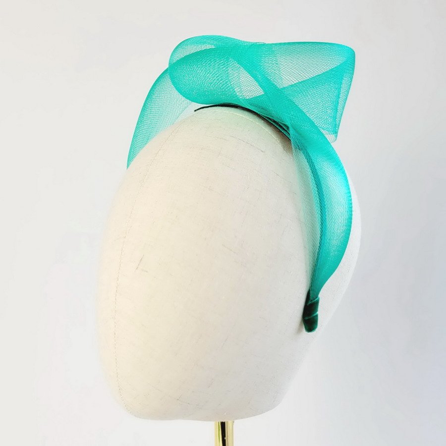 Jade Green Crinoline Knot Headband worn to the left of the head