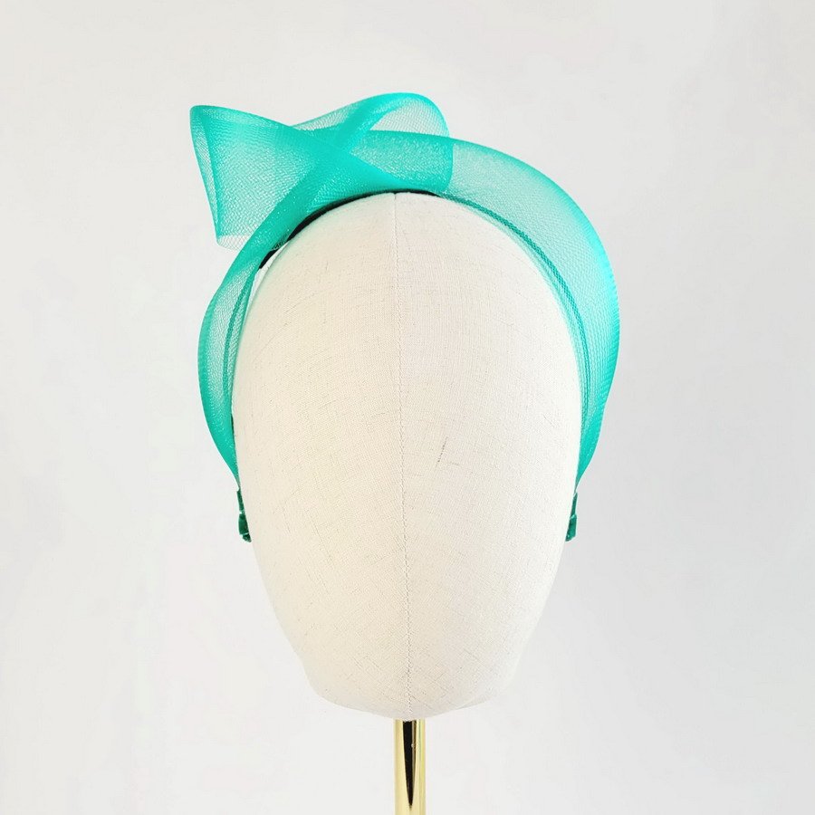 Jade Green Crinoline Knot Headband worn to the right of the head
