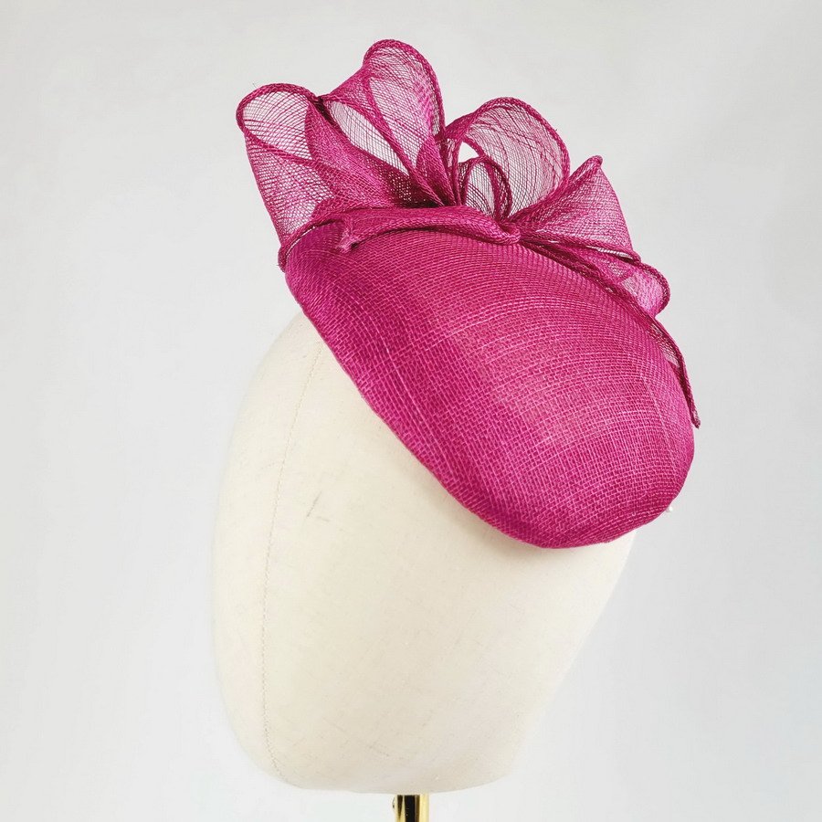 Dark Pink Sloped Beret Hat with Loops