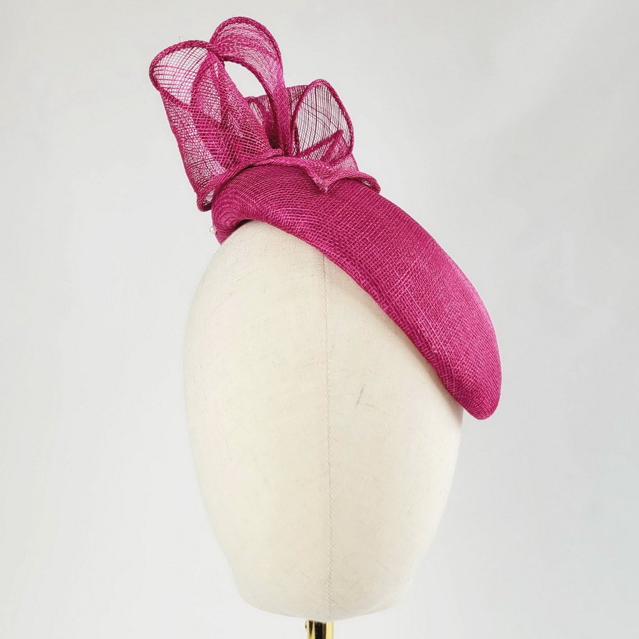 Dark Pink Sloped Beret Hat with Loops - Image 3