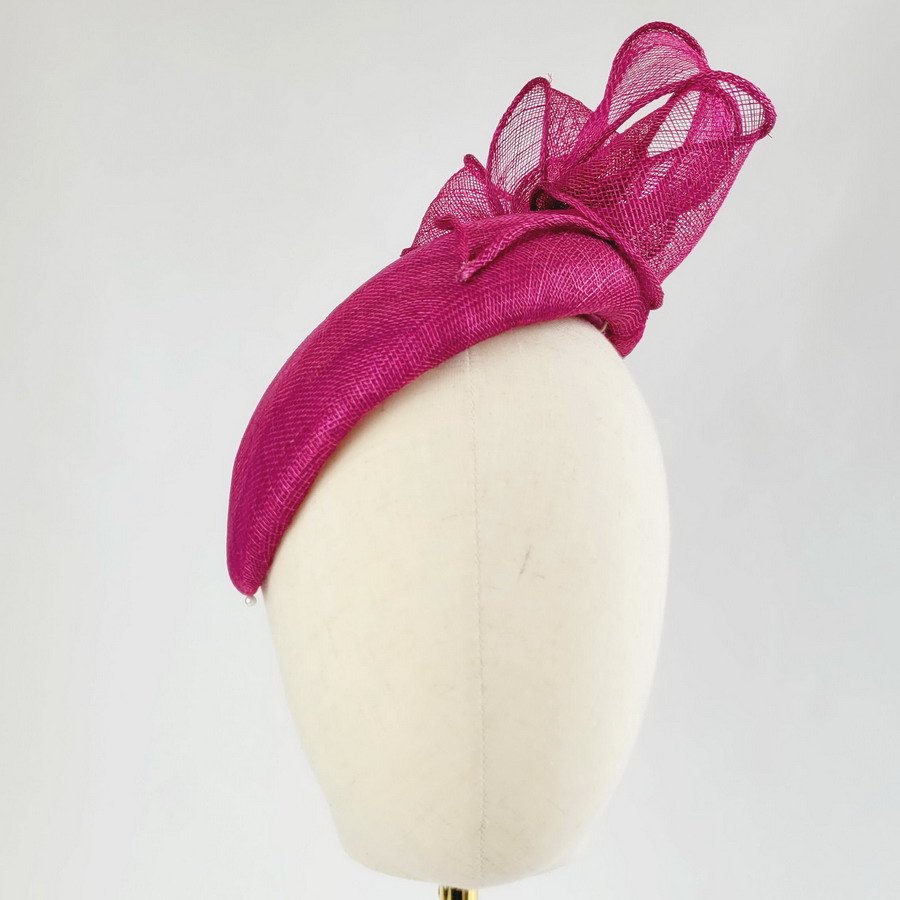 Dark Pink Sloped Beret Hat with Loops - Image 7