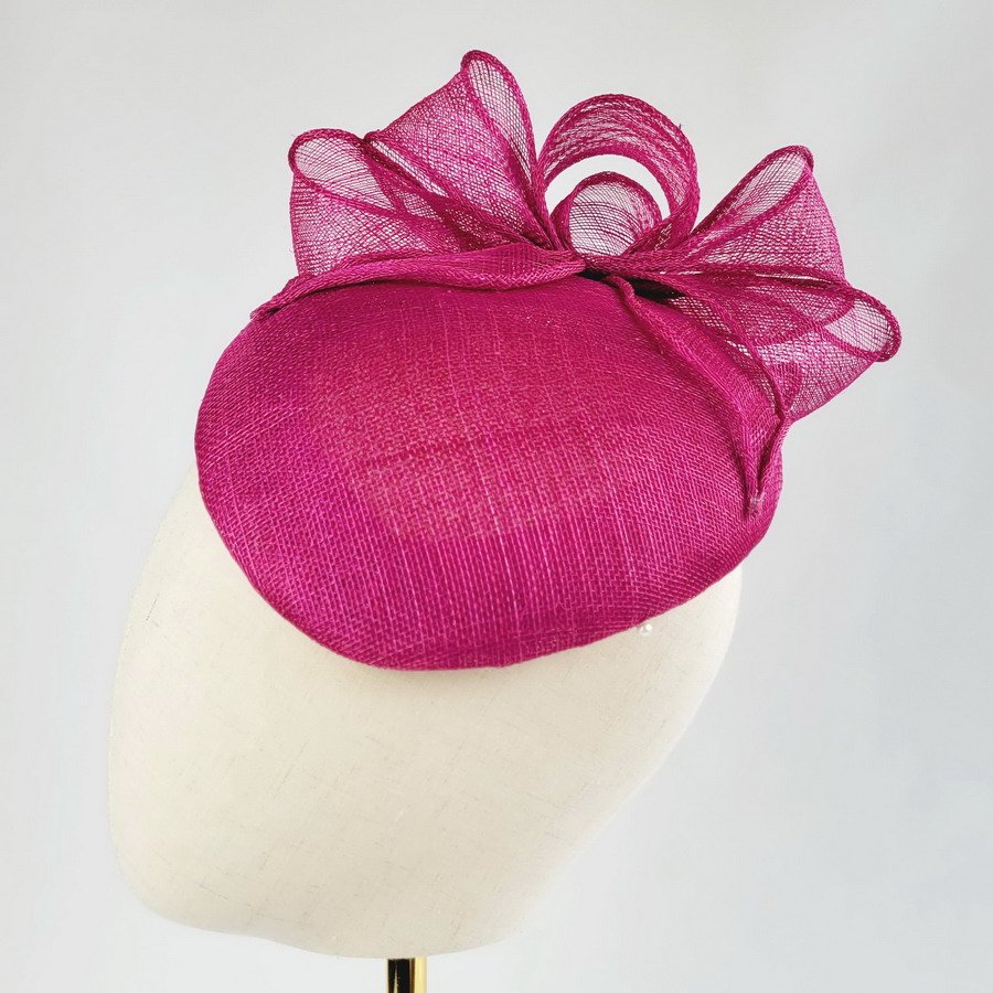 Dark Pink Sloped Beret Hat with Loops - Image 2