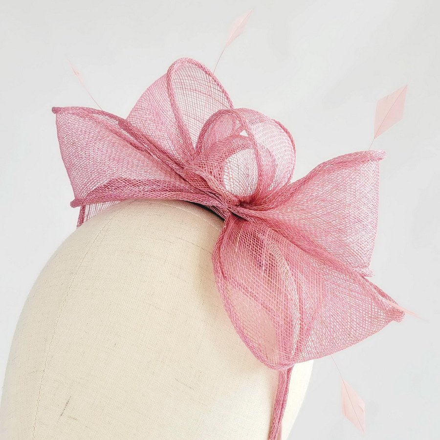 Dusky Pink Loop Fascinator with Coque Feathers - Image 9