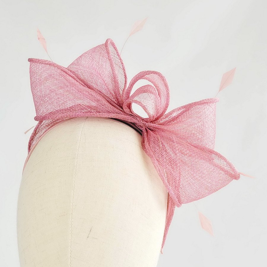 Dusky Pink Loop Fascinator with Coque Feathers - Image 8