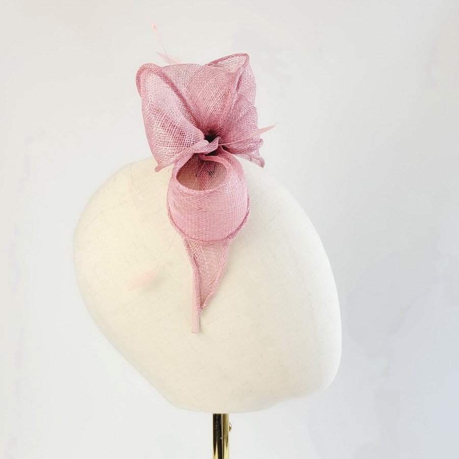Dusky Pink Loop Fascinator with Coque Feathers - Image 5