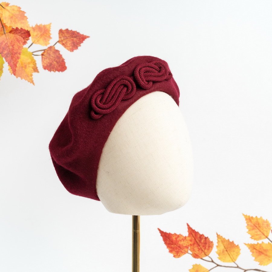 Wine Red Beret with Wine Cord Knot