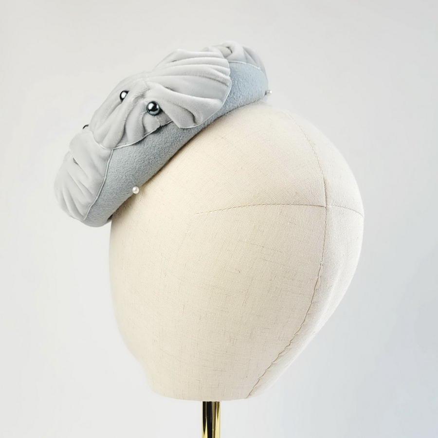Detail of an Autumn Winter formal felt hat handmade by Imogen's Imagination