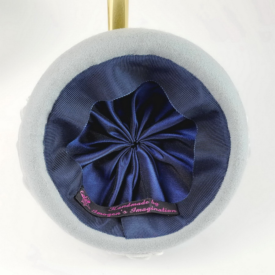 Lining of a felt occasion hat handmade by milliner Imogen's Imagination