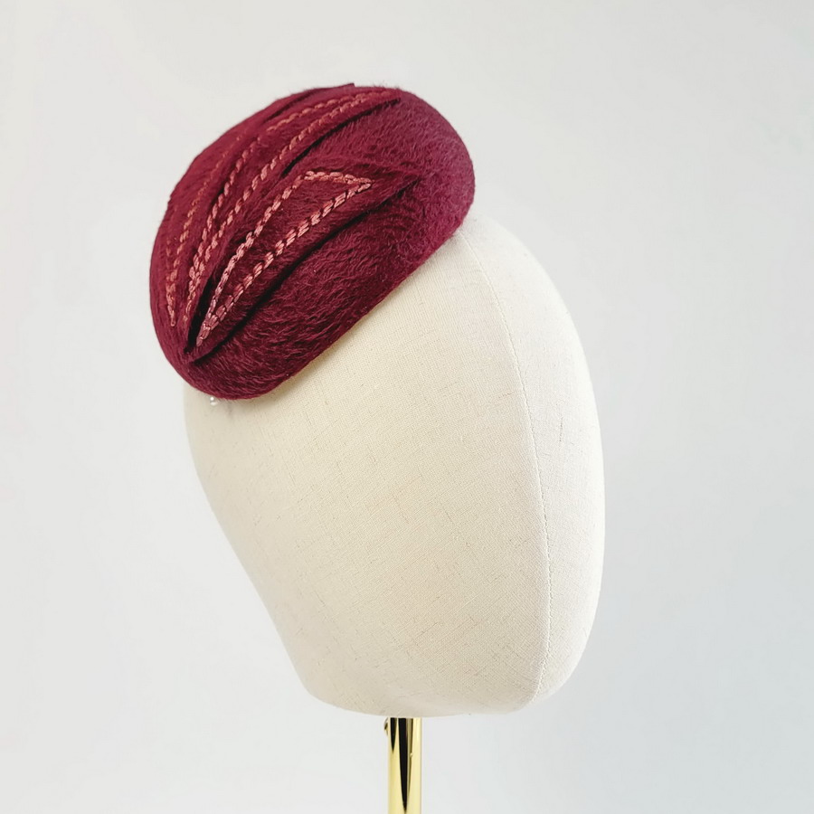 Maroon Felt Hat with Embroidery made using a reworked vintage melusine felt hat