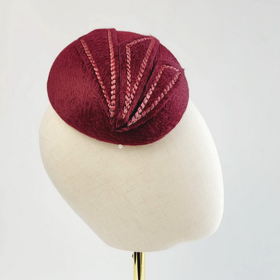 Maroon Felt Hat with Embroidery made using a reclaimed vintage hat
