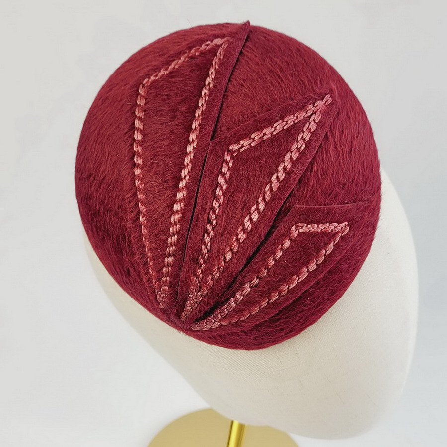 Maroon Felt Hat with Embroidery - Image 4