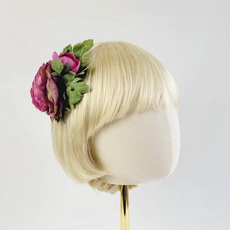 Pink Green Ranunculus Flower Hair Clip - Image 2