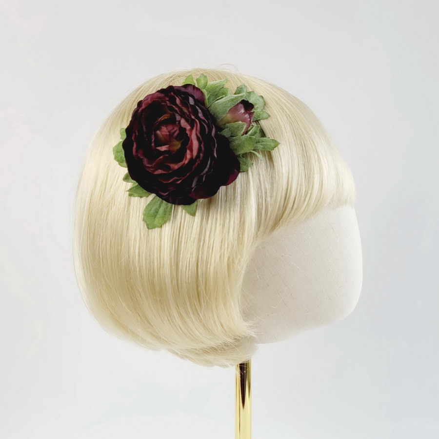Dark Purple Ranunculus Flower Hair Clip