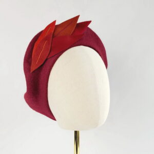 Bespoke Wine Red Beret with Felt Feathers